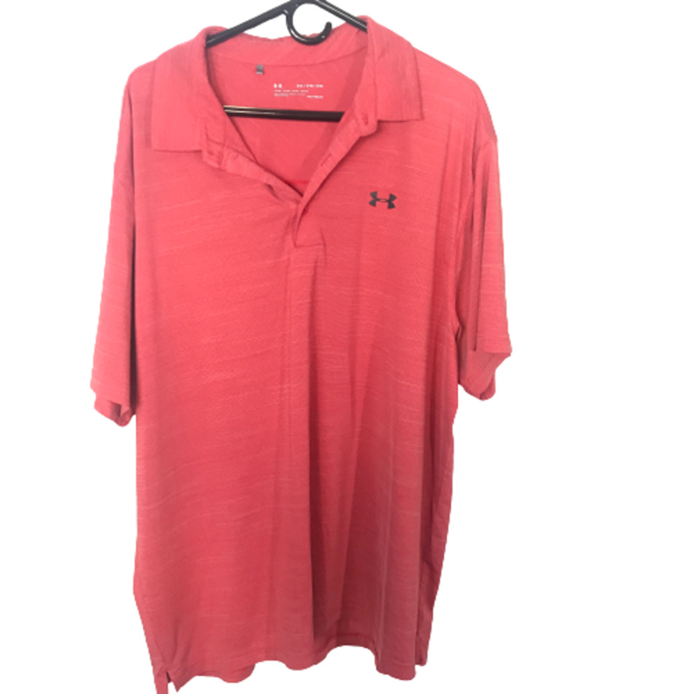 Under Armour Men's Short Sleeve Polo - Coral Red with Black Logo